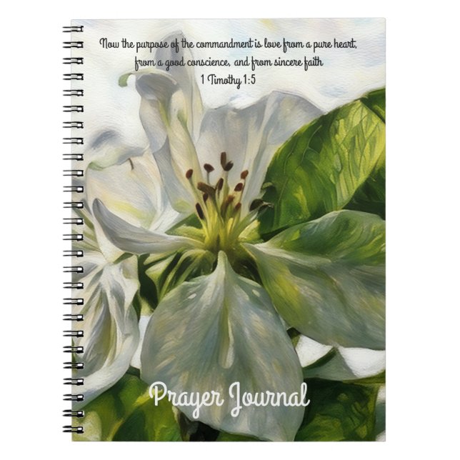 White Blume Art Prayer Zeitschrift Bible Verse Notizblock (Vorderseite)