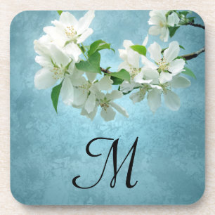 White Blume auf Blue Sky Monogram Drink Untersetze Getränkeuntersetzer