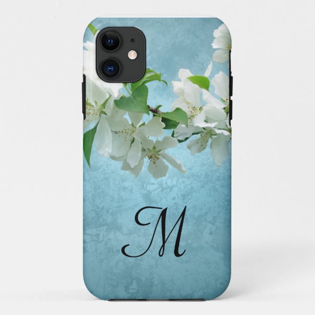 White Blume auf Blue Sky Monogram IPHONE 5 Case (Rückseite)