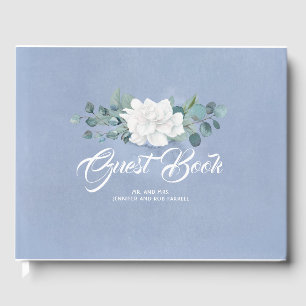 White Blume Dusty Blue Wedding Gästebuch