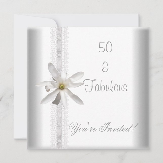 White Blume Fantastische 50. Geburtstagsparty Einladung (Vorderseite)