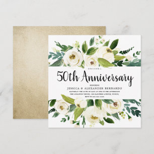 White Blume Gold 50. Hochzeitstag Einladung