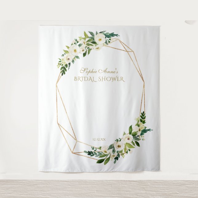 White Blume Gold Brautparty Foto Stand Prop Wandteppich (Vorderseite)