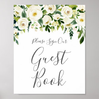 White Blume Greenerity Wedding Guest Book Sign Poster