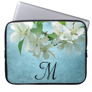 White Blume on Blue Sky Monogram 15" Laptop Case