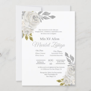 White Blume Quinceanera Einladung