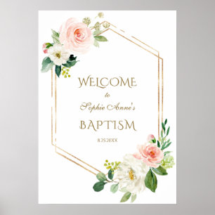 White Blush Bloral Gold Rahmen Begrüßungszeichen Poster