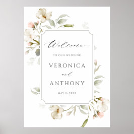 White Blush Elegantes Blumenzittern Begrüßungszeic Poster