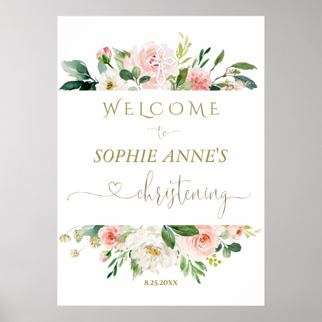 White Blush Floral Gold Weihnachten Begrüßungszeic Poster (Vorne)