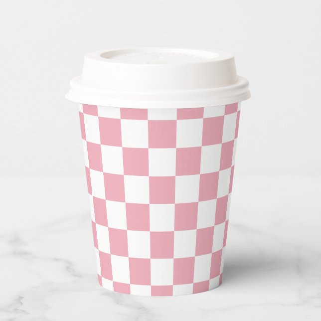 White Blush Pink Square Pattern Paper Cups Pappbecher (Links)