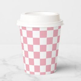 White Blush Pink Square Pattern Paper Cups Pappbecher