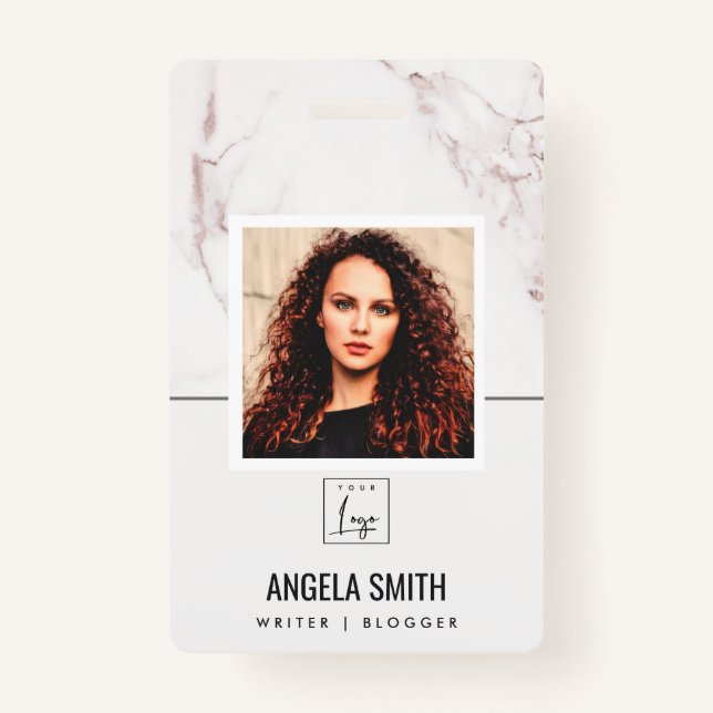 WHITE BLUST MARBLE TEXTURE EMPLOYEE FOTO BARCODE AUSWEIS (Vorderseite)