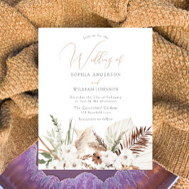 White Boho Blume Budget Hochzeitseinladung