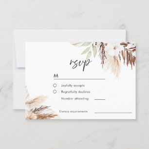 White Boho Blume zagen grüne Blätter Hochzeit RSVP Karte