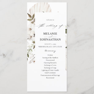 White Boho Floral Mariage Cérémonie Programme