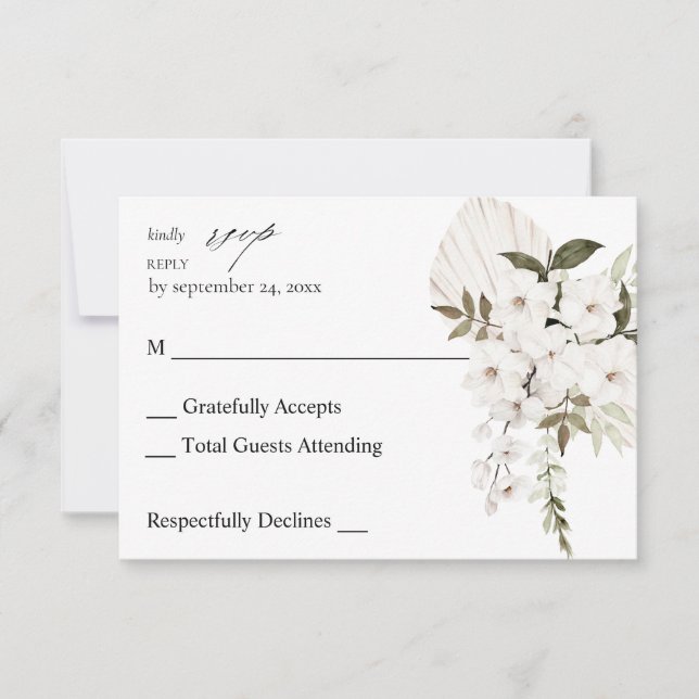 White Boho Floral ni Mahlzeiten UAWG RSVP Karte (Vorderseite)