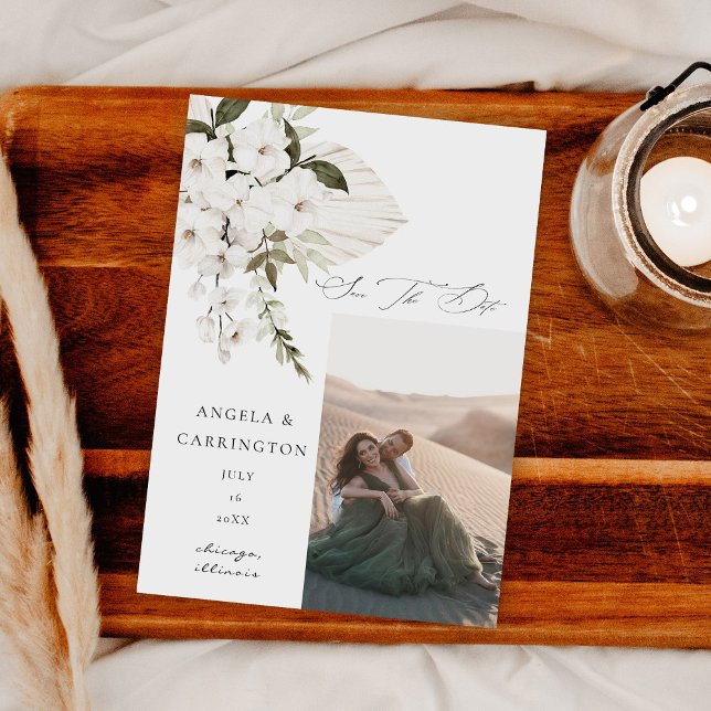 White Boho Floral Save the Date Foto (Von Creator hochgeladen)