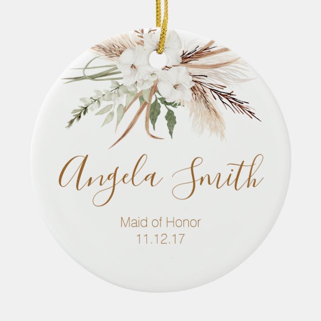 White Boho Floral Trauzeugin Weihnachtsschmuck (Vorne)