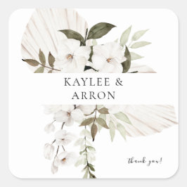 White Boho Floral Vielen Dank Quadratischer Aufkleber