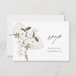 White Boho Floral w Meal RSVP Karte