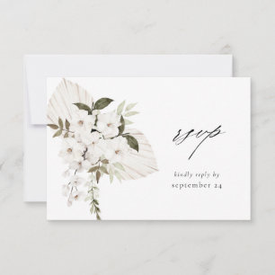 White Boho Floral w Meal RSVP Karte