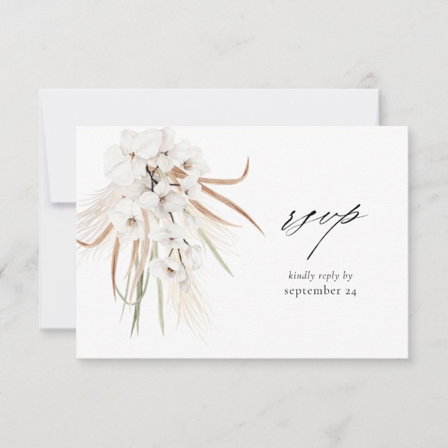 White Boho Floral w Meal RSVP Karte 2 (Vorderseite)
