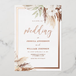 White Boho Floral Wedding Real Rose Gold Folieneinladung
