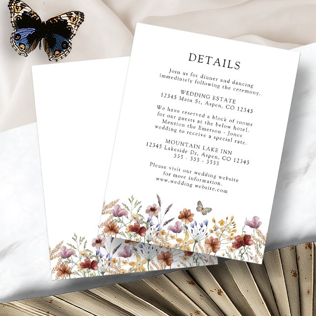 White Boho Hochzeitskarte Begleitkarte (White Boho Wildflower Wedding Enclosure Card with Butterfly by Painted Paperie
)
