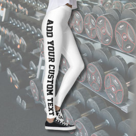 White Bold Personalized Custom Text Vertical  Leggings