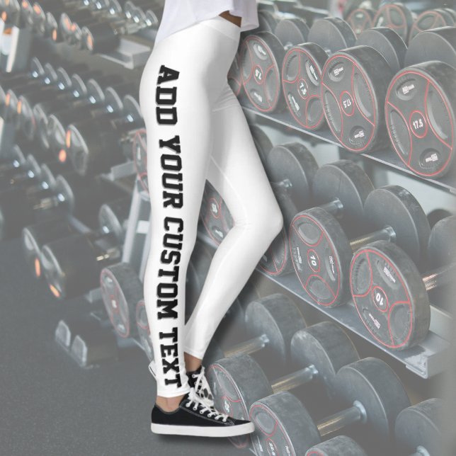 White Bold Personalized Custom Text Vertical  Leggings (Von Creator hochgeladen)