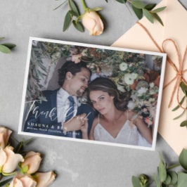 White Border Calligraphy Overlay Wedding Foto Dankeskarte