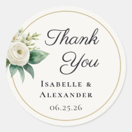 White Botanical Wedding Thank You Runder Aufkleber