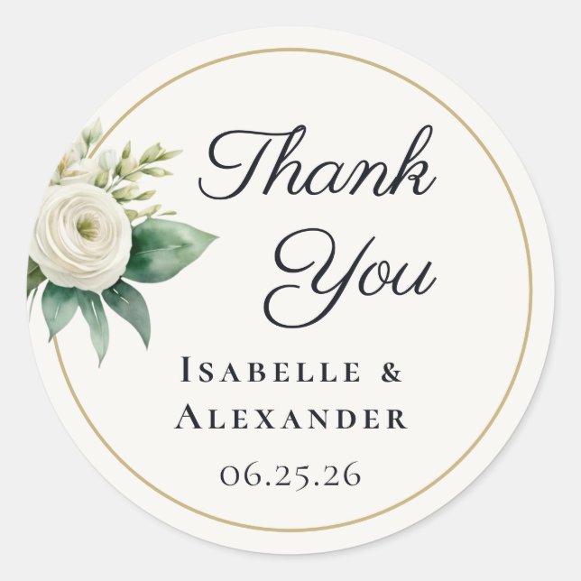 White Botanical Wedding Thank You Runder Aufkleber (Vorderseite)
