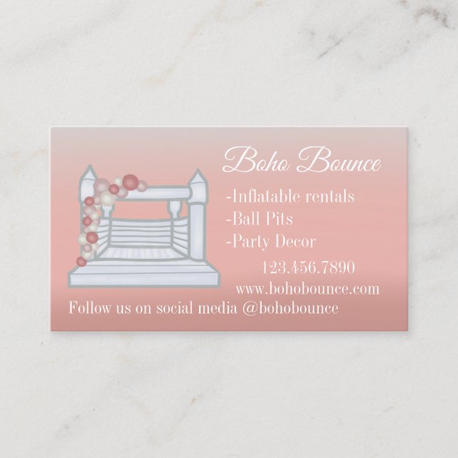 White Bounce House Aufblasbare Party Rentals Pink Visitenkarte (Vorderseite)
