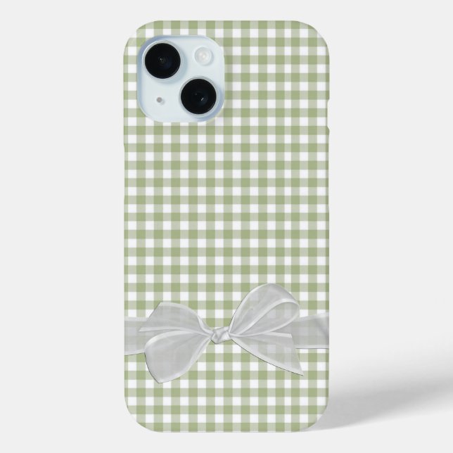 White Bow auf Sage Green Gingham Case-Mate iPhone Hülle (Rückseite)