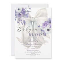 White Bow Baby in Bloom Baby Dusche Lila