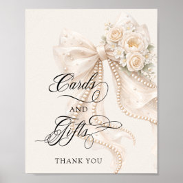 White Bow Bridal Shower Cards and Gifts Poster