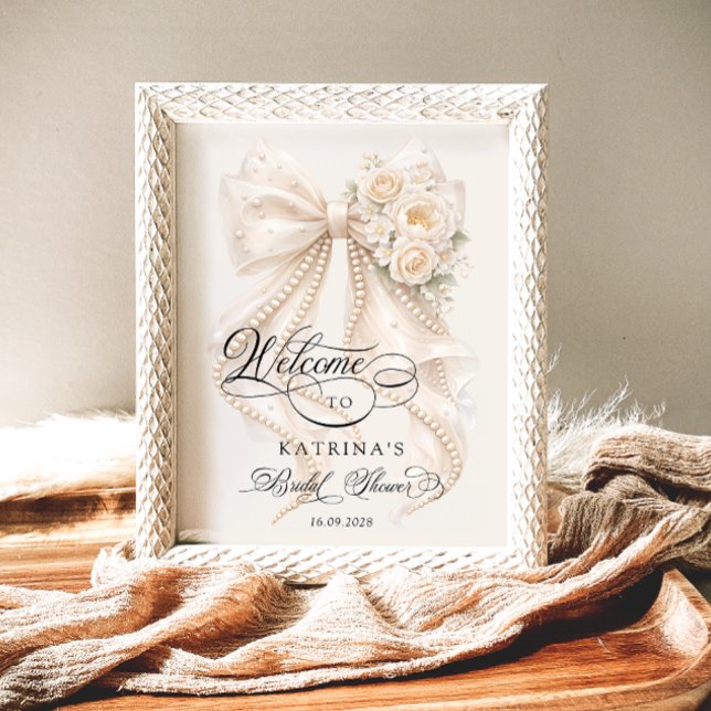 White Bow Bridal Shower Welcome Poster (Von Creator hochgeladen)