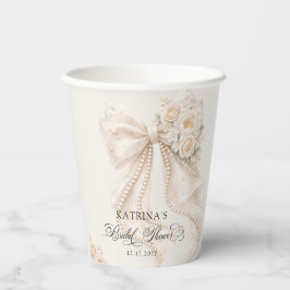 White Bow Floral Bridal Shower Pappbecher