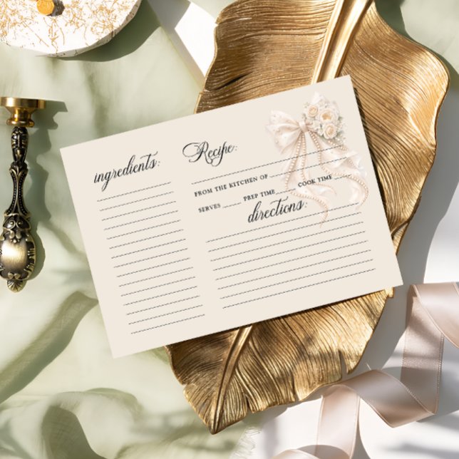 White Bow Floral Bridal Shower Recipe Card (Von Creator hochgeladen)