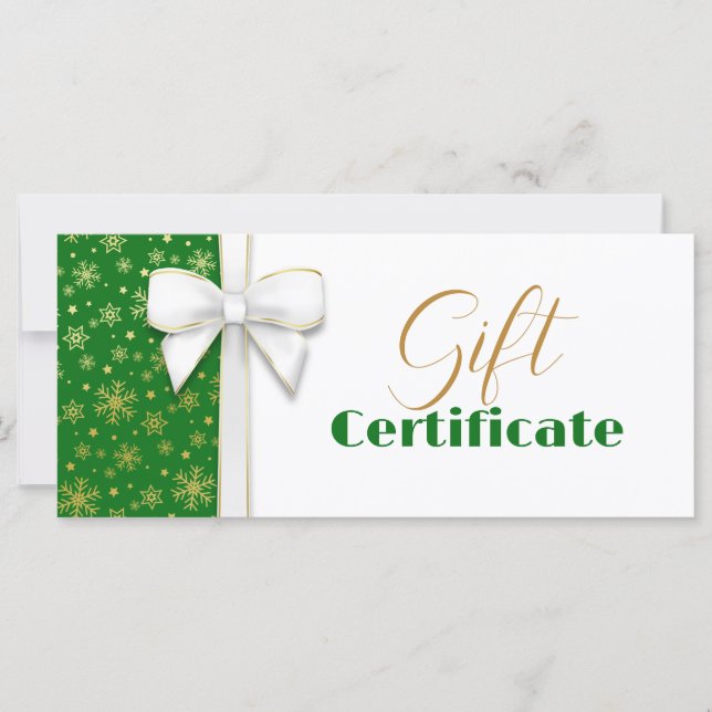 White Bow Green Luxe Gold Snowflakes (Vorderseite)