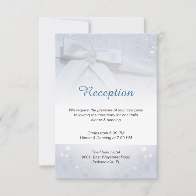 White Bow Hochzeit 2-in-1 Empfang Unterkunft Einladung (Vorderseite)