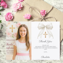 White bow photo pearls girl Confirmation