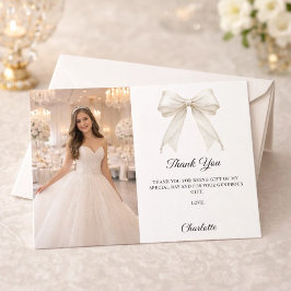 White bow photo pearls girl Sweet 16 Dankeskarte