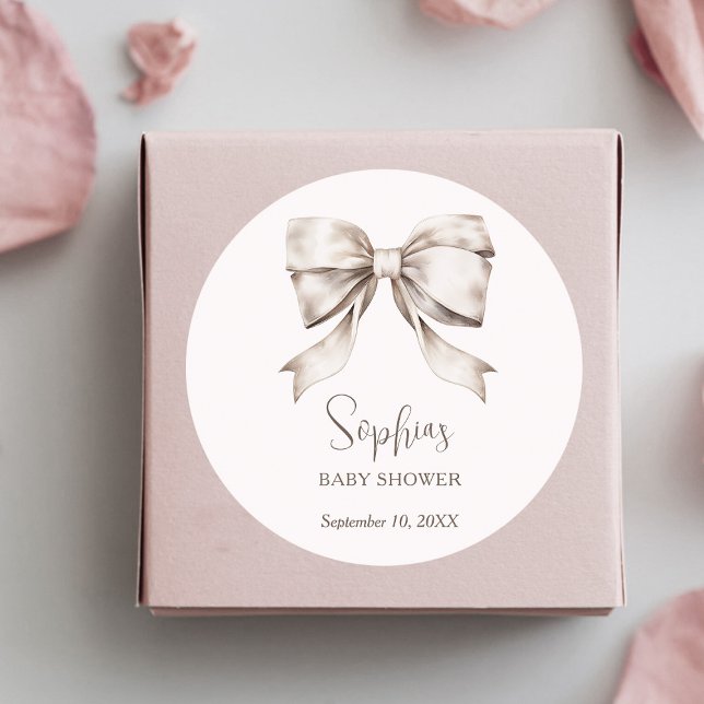 White Bow Ribbon Vintag Baby Dusche Runder Aufkleber (Von Creator hochgeladen)