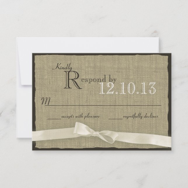 White Bow und Burlap-Hochzeitsreaktion RSVP Karte (Vorderseite)