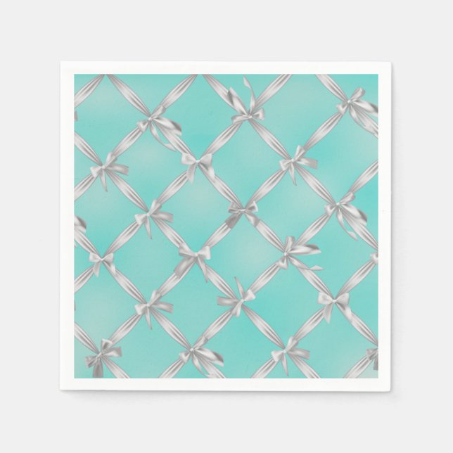 White Bows Türkis Robin's Egg Blue Brautparty Serviette (Vorderseite)