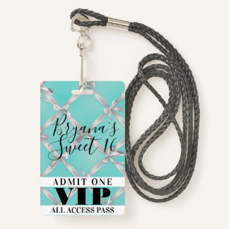 White Bows Türkis Sweet 16 Party VIP Pass Abzeiche Ausweis
