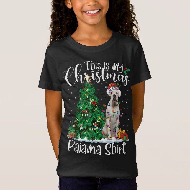 White Boxer Christmas Lights Funny Pajama Dog Lieb T-Shirt (Vorderseite)