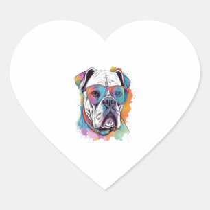 White Boxer Dog Pop Kunst, Dichtung und Musik Herz-Aufkleber
